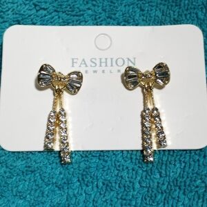 Goldtone Bow Crystal Post Earrings
